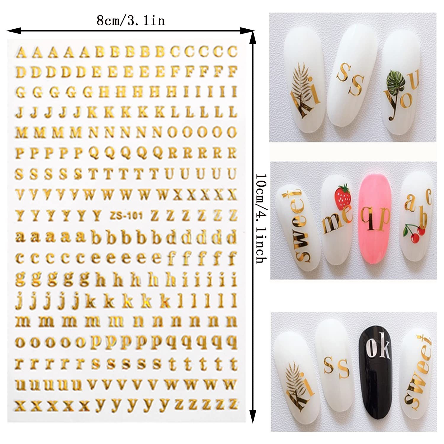 Gold Nail Stickers, -Adhesive 3D Designs – Love Heart, Stars, Circle, Triangl…