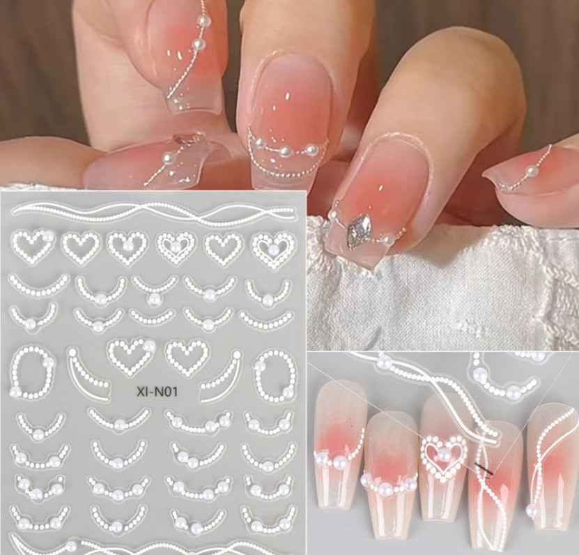 Carved Pearl French Heart Nail Art Stickers 3D Self-Adhesive XI-N1 NH21