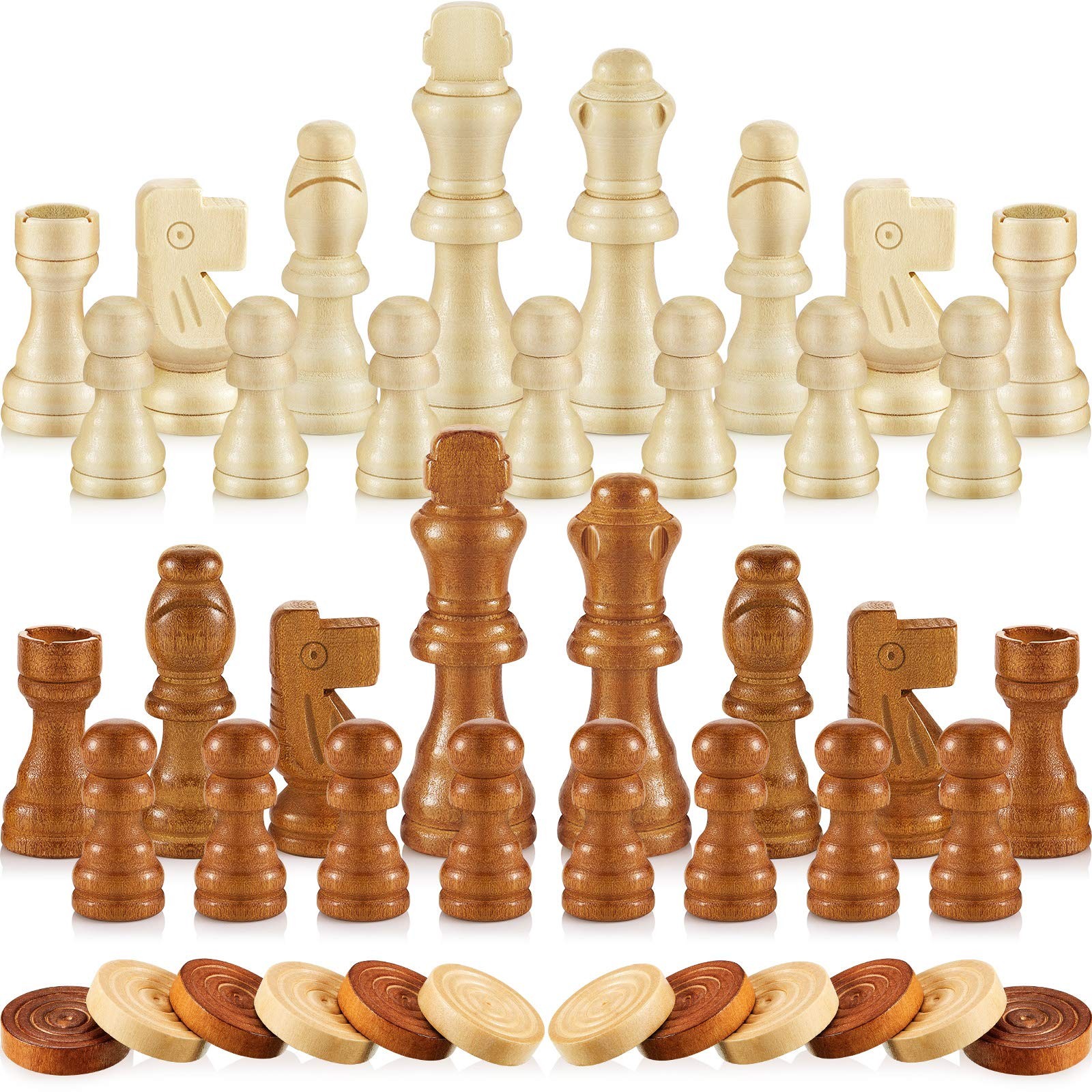 56 Pieces Wooden Checkers 3 inches, 1.4 1.06 Brown, Natural