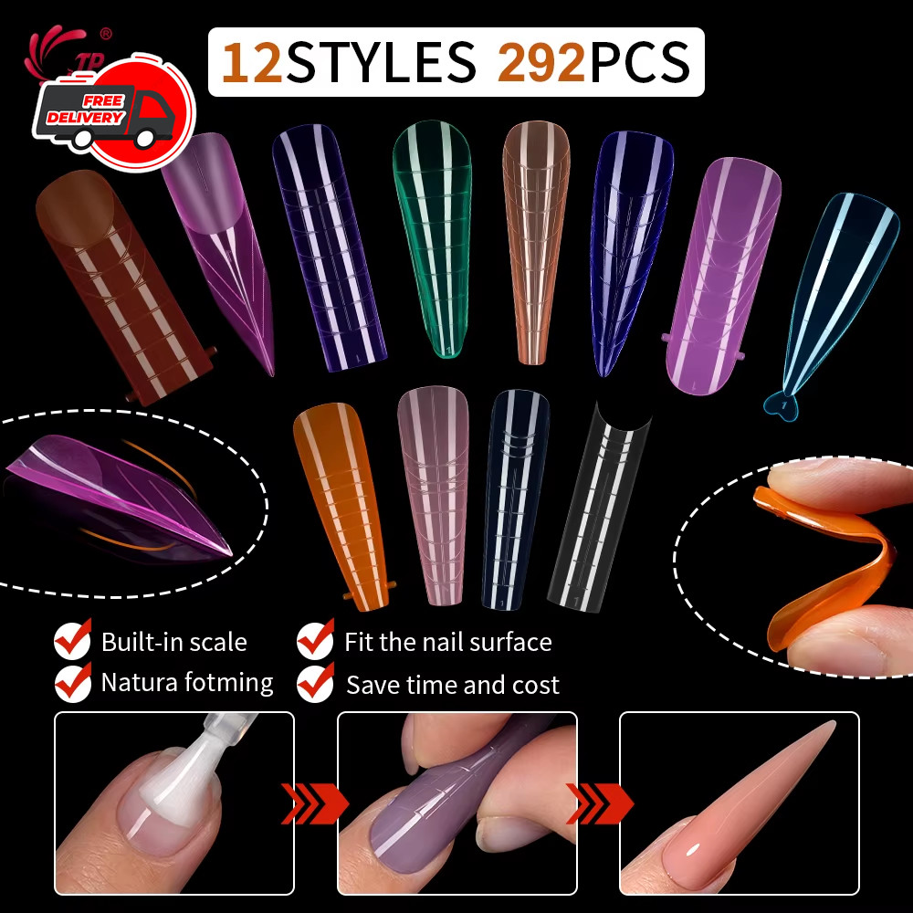 292pcs Nail Forms Dual Form Set Acrylic Extension Poly Gel False Nail Tips Kit