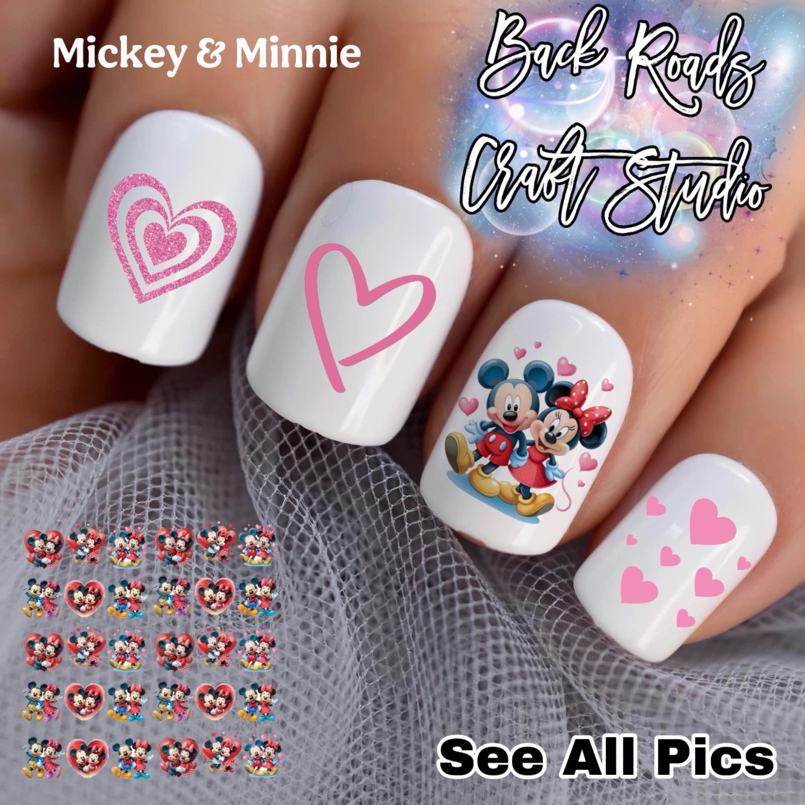 Mickey Minnie Mouse Waterslide Nail Decals Set Of 50 Instructions & Bonus