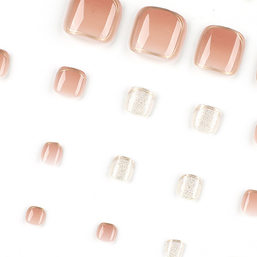 24x False Toenails French Manicure Fake Press On Full Cover Toe Nail With 1 Glue
