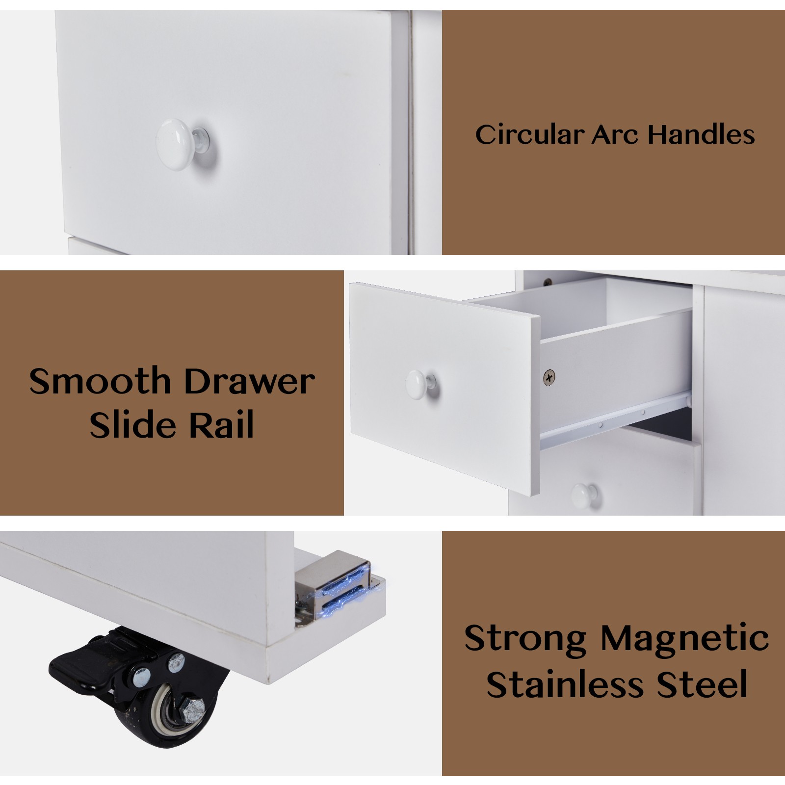 Foldable Nail Table with Dust Collector, Wheels & Multiple Drawers – White