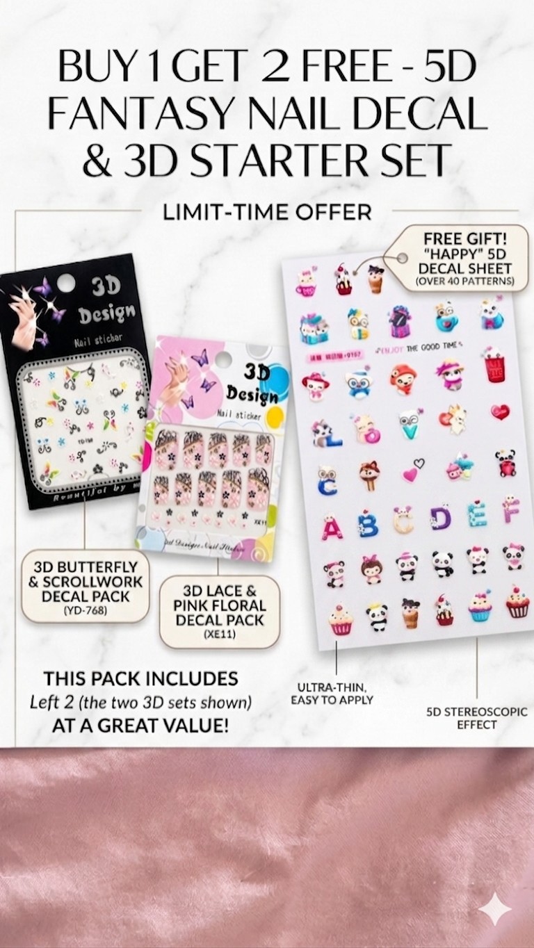 Buy 1 get 2 Free Happy 5D Embossed Nail Art Stickers Self Adhesive Waterproof