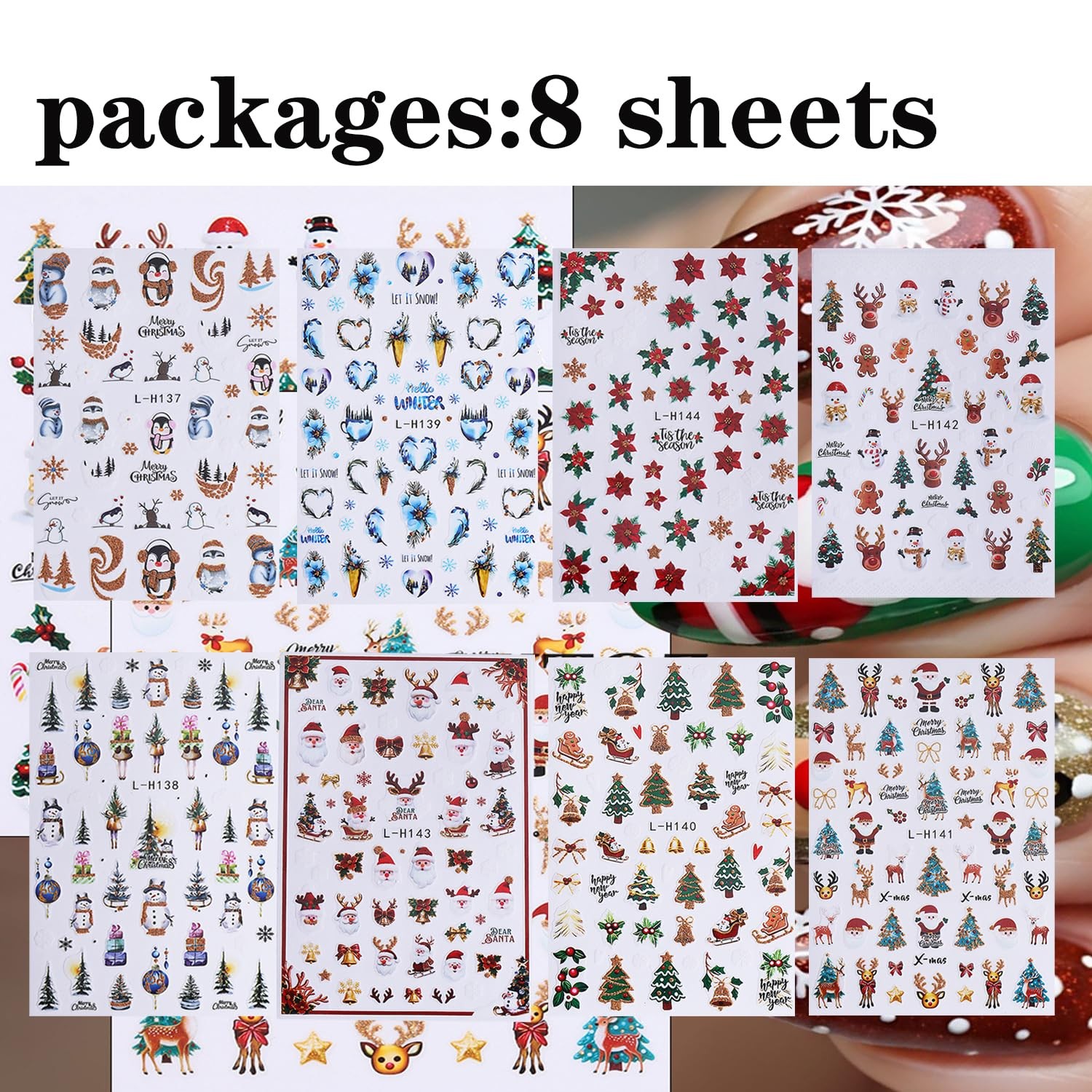Generic Christmas Nail Stickers Snowflake Trees Elk Crutch