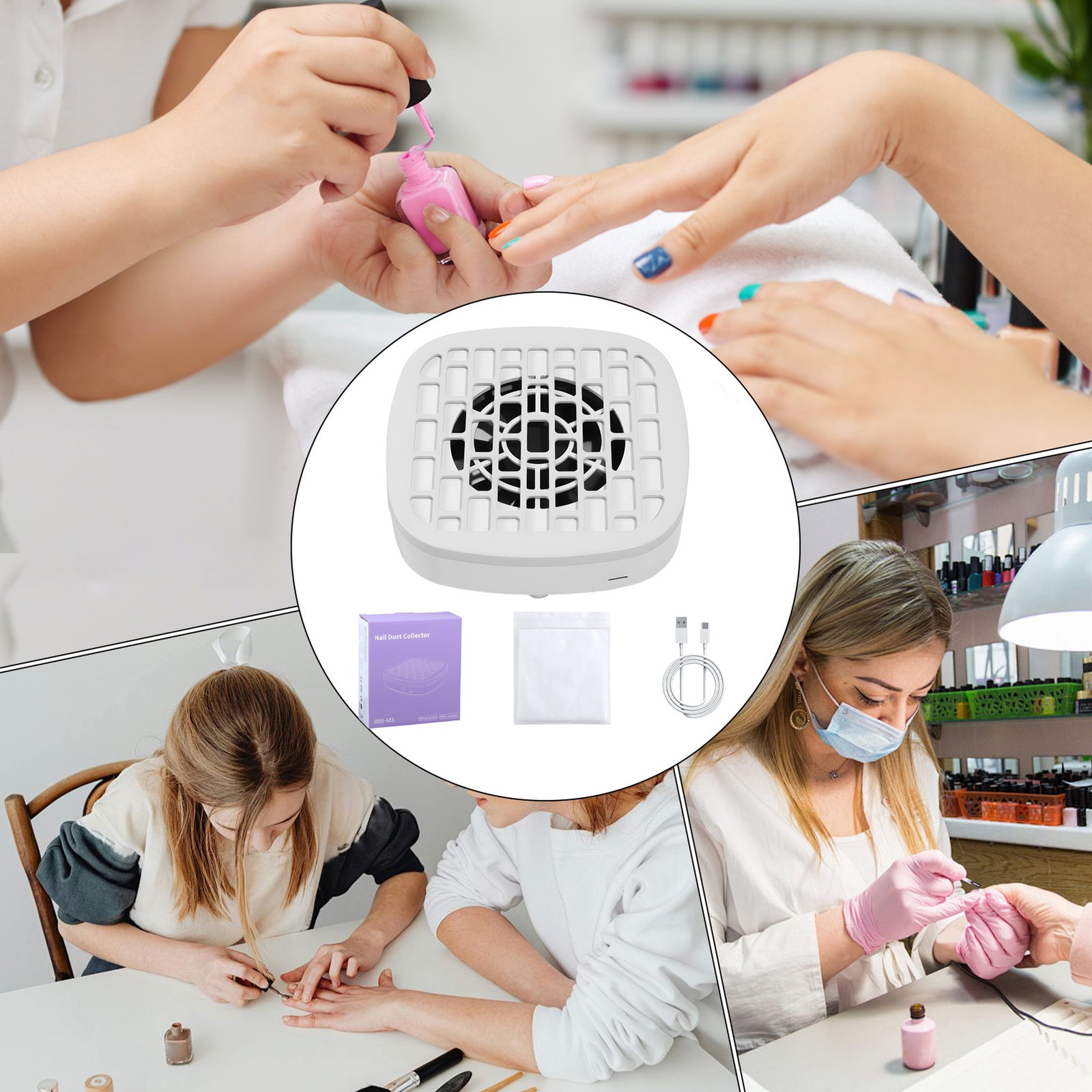 Low Noise Nail Dust Collector Vacuum for Home Manicure, Portable`