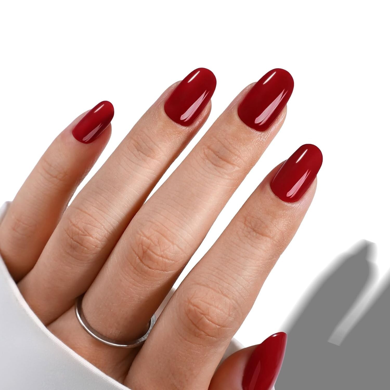 Short Press on Nails Dark Red – GJZEZ Soft Gel Round Glue on Fake Nails, Natural