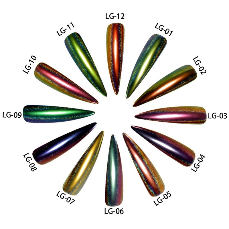 NEW CHAMELEON PEACOCK 12 colours HOLOGRAPHIC Nail Art Powder Nails Mirror Chrome