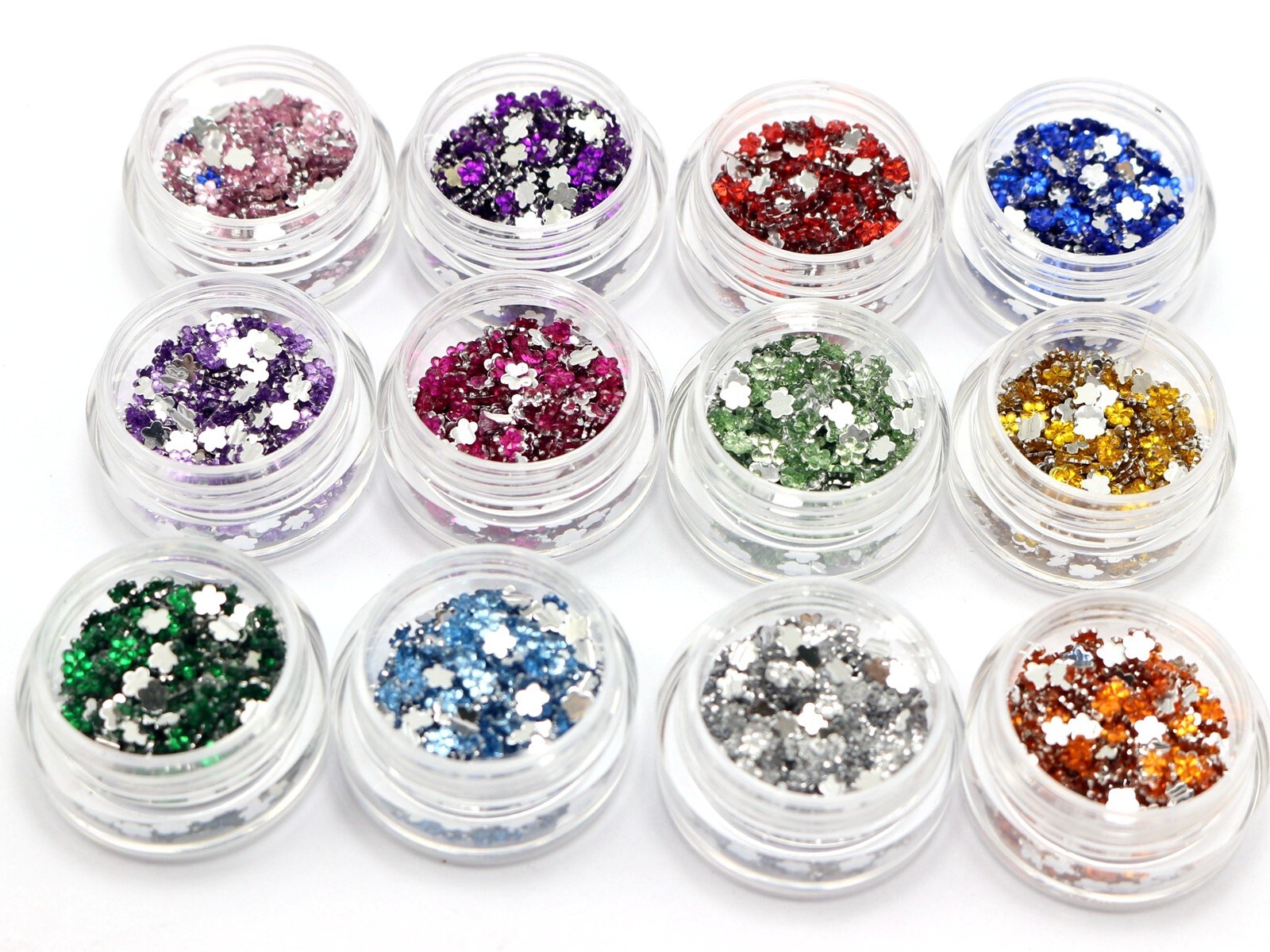 12,000 Faceted Flower 3mm Flatback Acrylic Rhinestone Gems with Wheel 12 Color