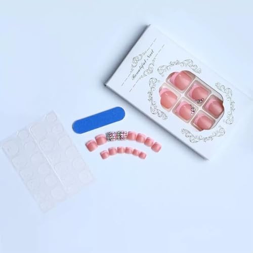 CTTHNBD Press on Toenails – Pink French Tip with Rhinestone Design – Bling