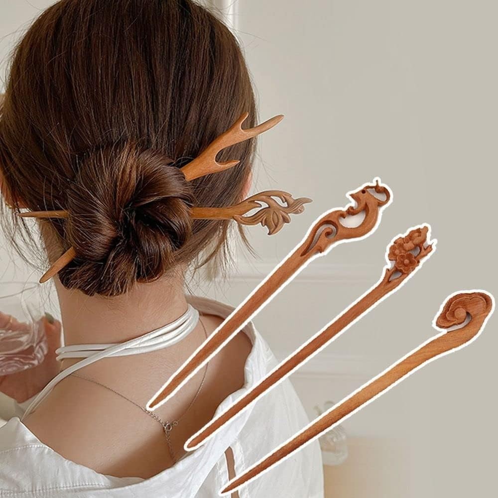 1Pc Handmade Ancient Chinese Japanese Wood Hair Sticks Chopsticks Brown