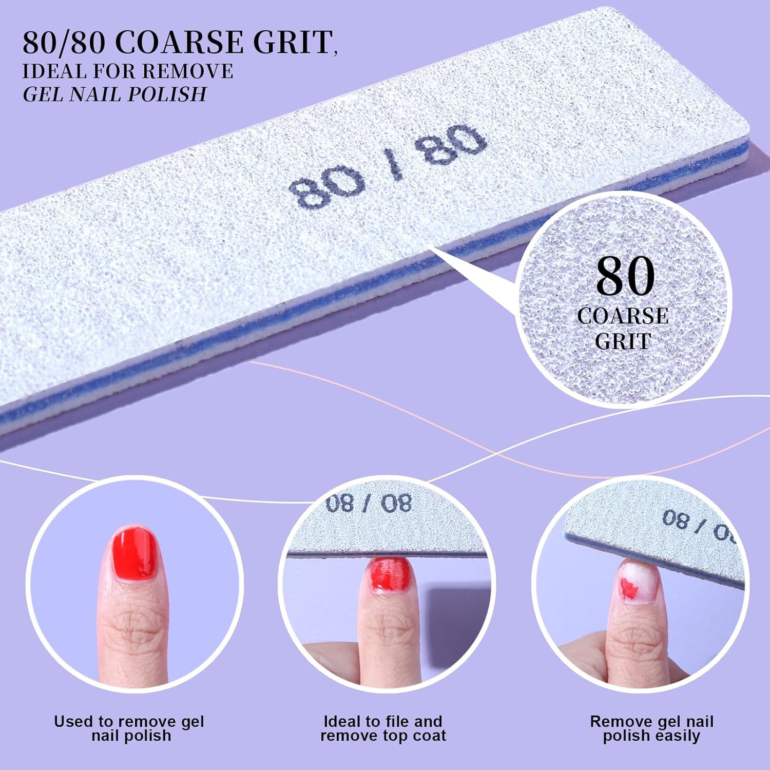 FANDEI Nail File, 80/80 Grit Nail Files, Double Sided Emery Boards for