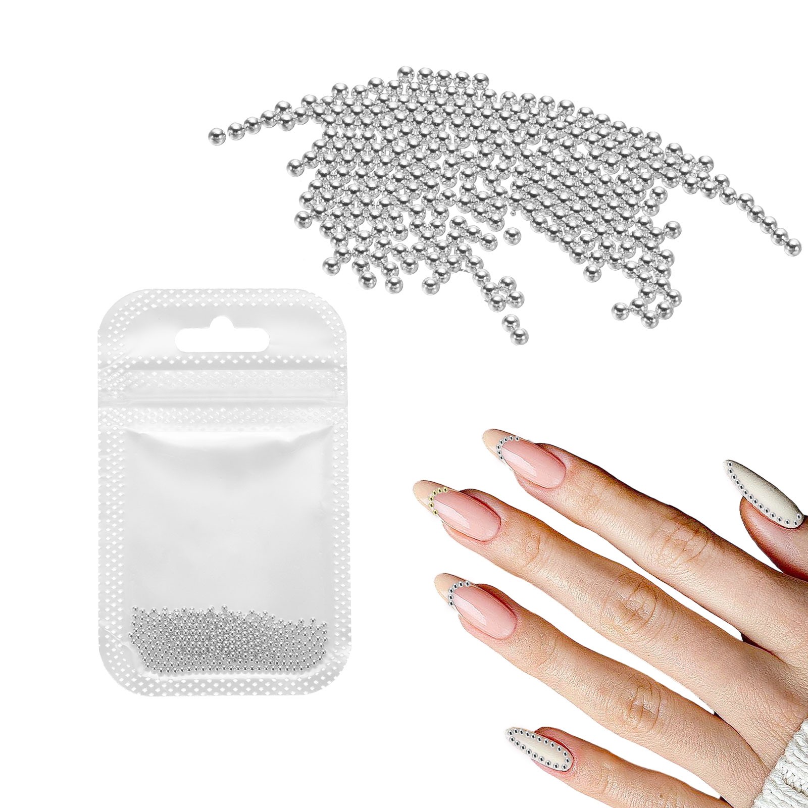 Nail Art Beads 0.06″ Mini Metal Caviar Nails Beads Ball with Bag Silver)