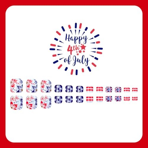 4th of July Press on Toenails Short Square Fake Toe Nails with Star | Style-29