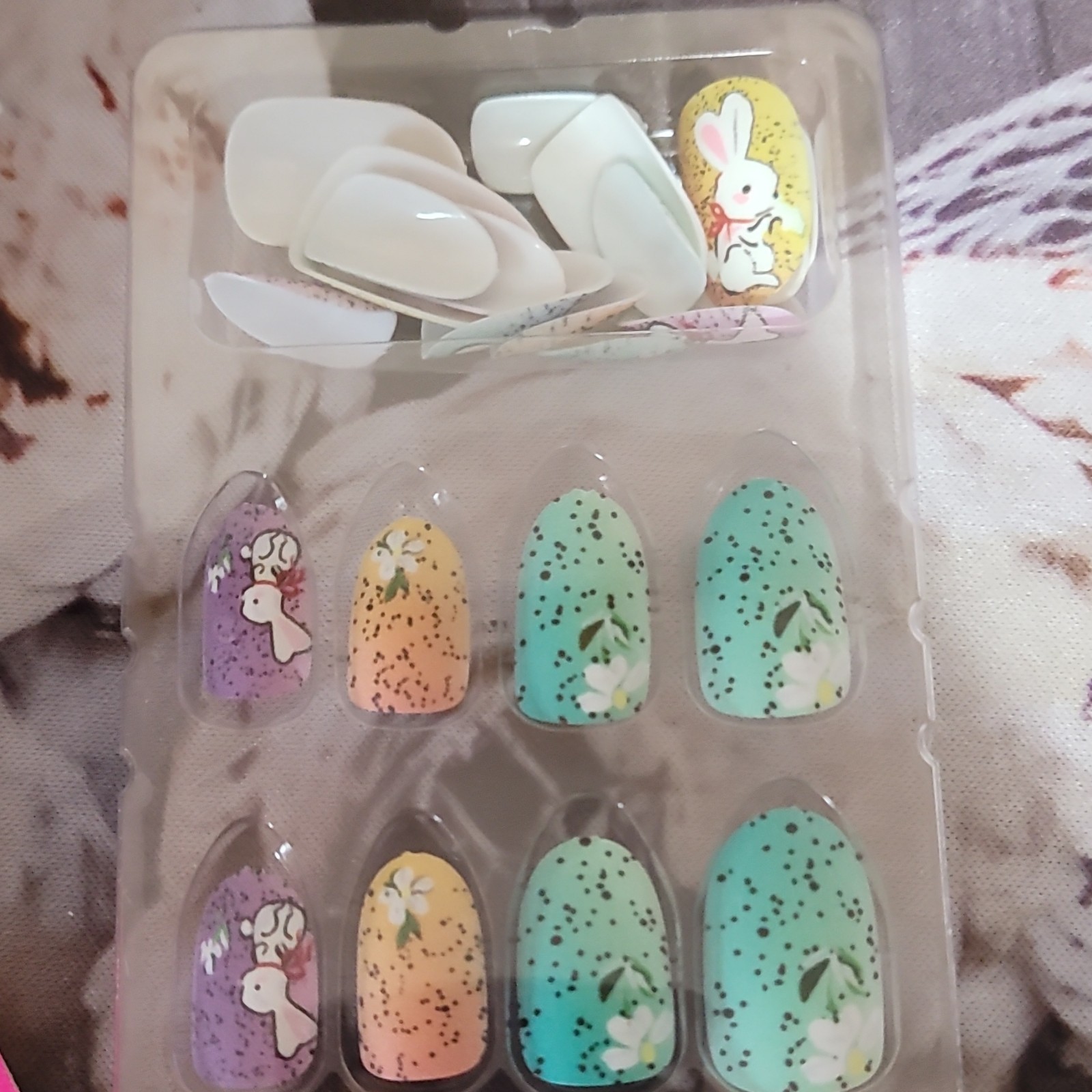 Pre-Designed Full Cover 3D Press-On Nails Long Coffin Floral Multicolor
