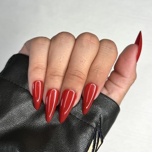 SEXY RED Press-On Nails by | Stiletto Hot Glossy Long Nails | Russian Sexy Red