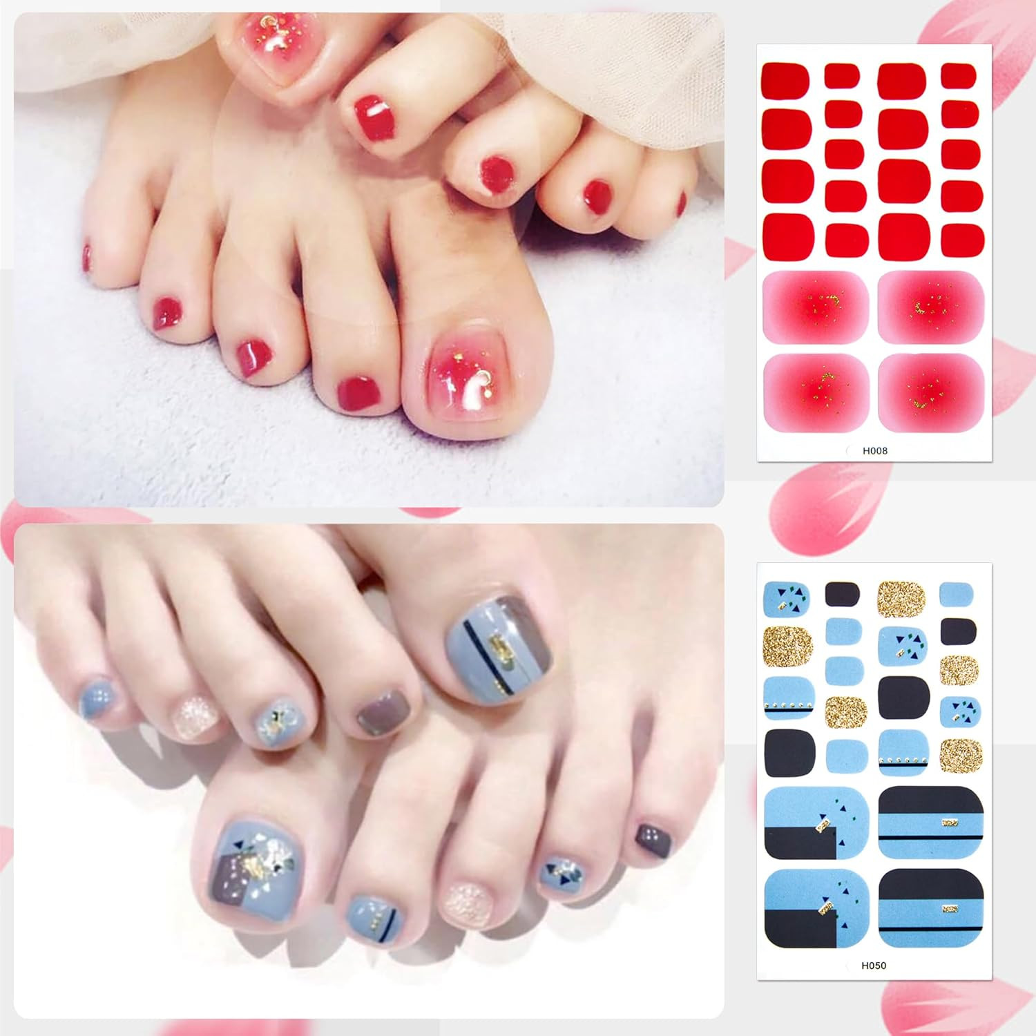 20 Sheets Toe Nail Stickers Full Nail Wraps Self Adhesive Toenail Polish Stri…