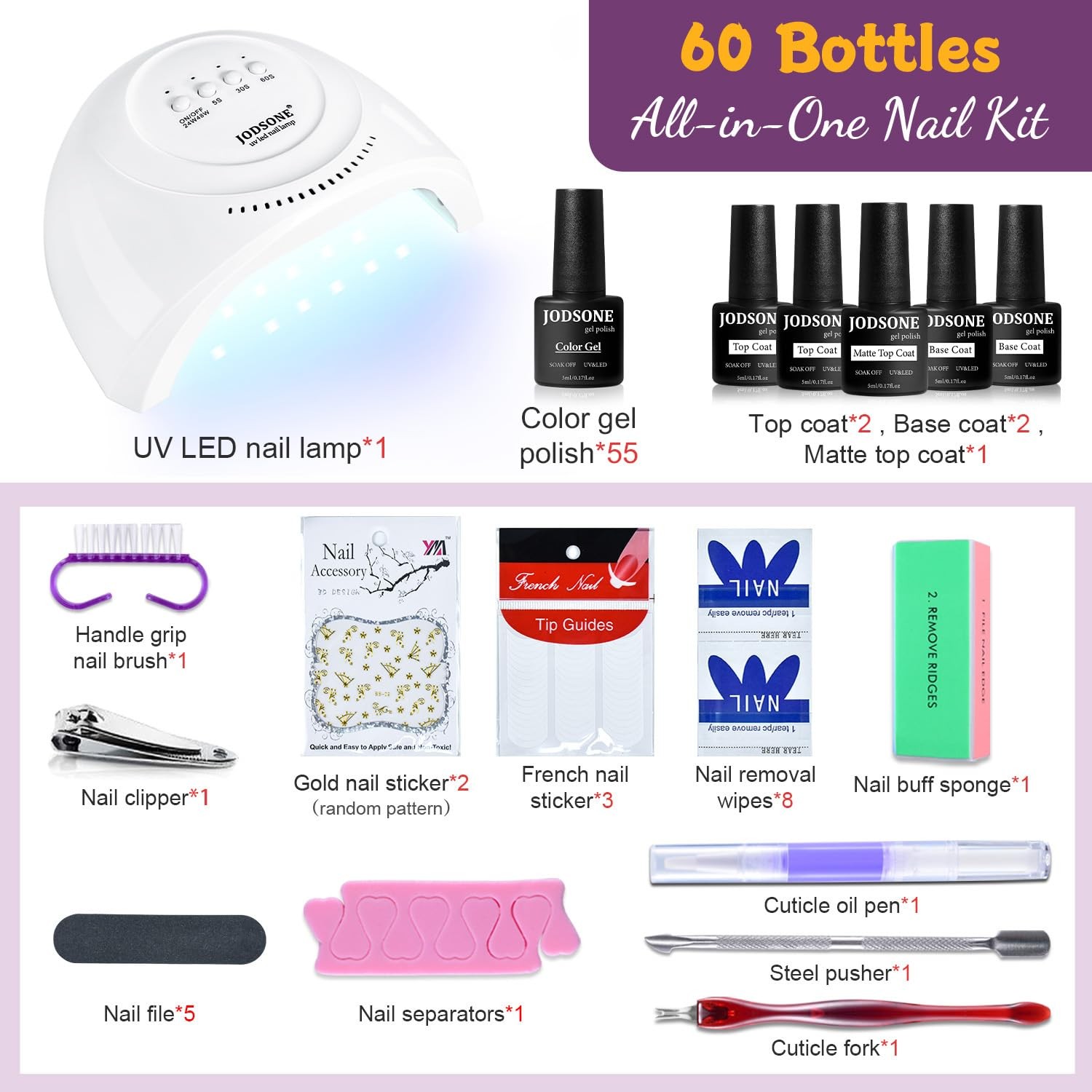 Kit De Unas De Gel Con Lampara UV Y 55 Colores De Esmalte Para Manicura