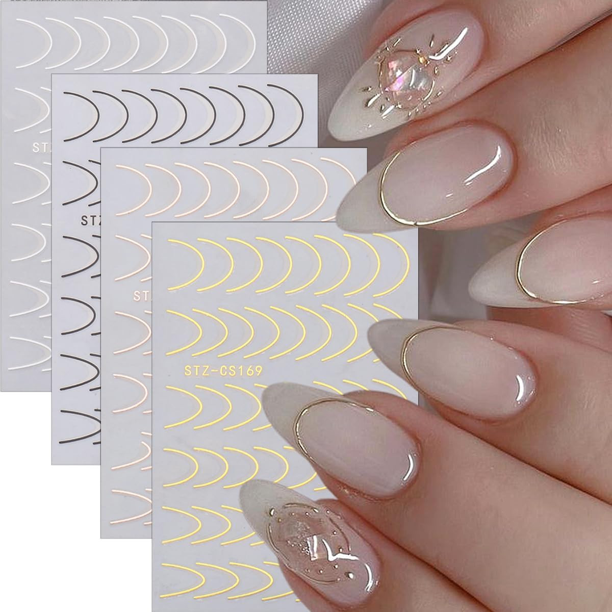 8 Pieces French Tip Line Nail Art Stickers 3D Simple Lines Nail Stickers Black