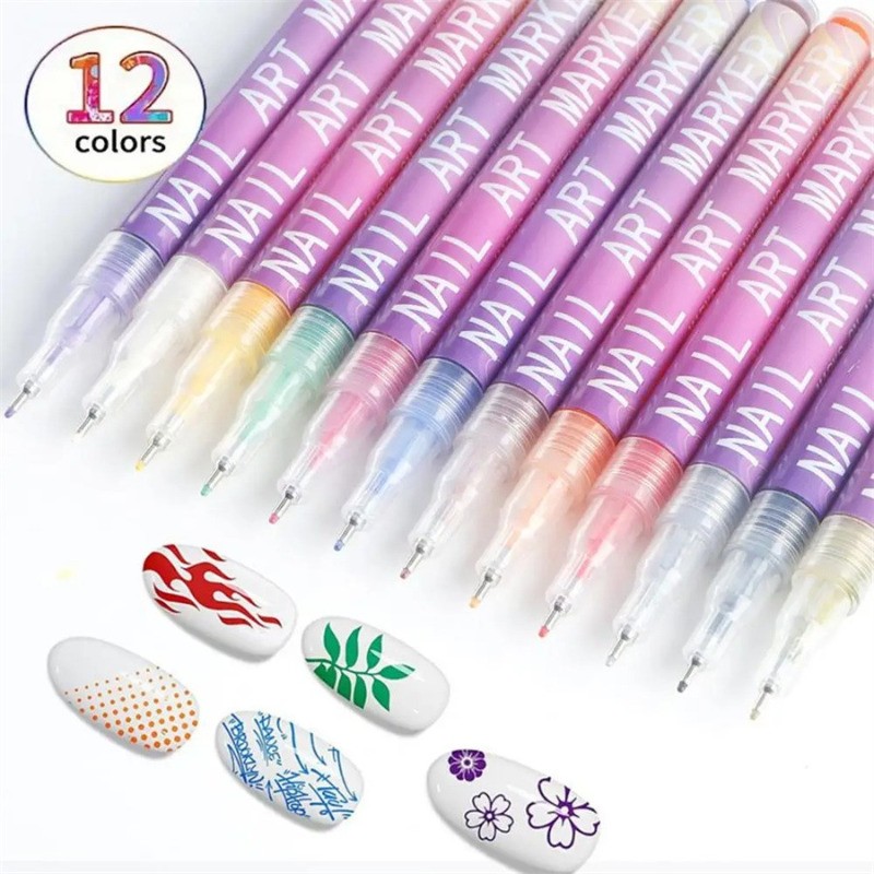 12 Colors Nail Art Pens Set, 2026 New DIY Nail Art Markers Drawing Painting Line