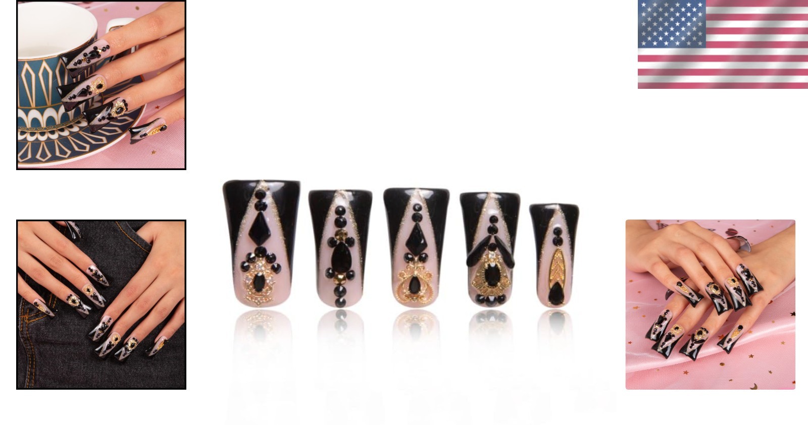 Obsidian Palace Black French Tip Handmade Press on Nails
