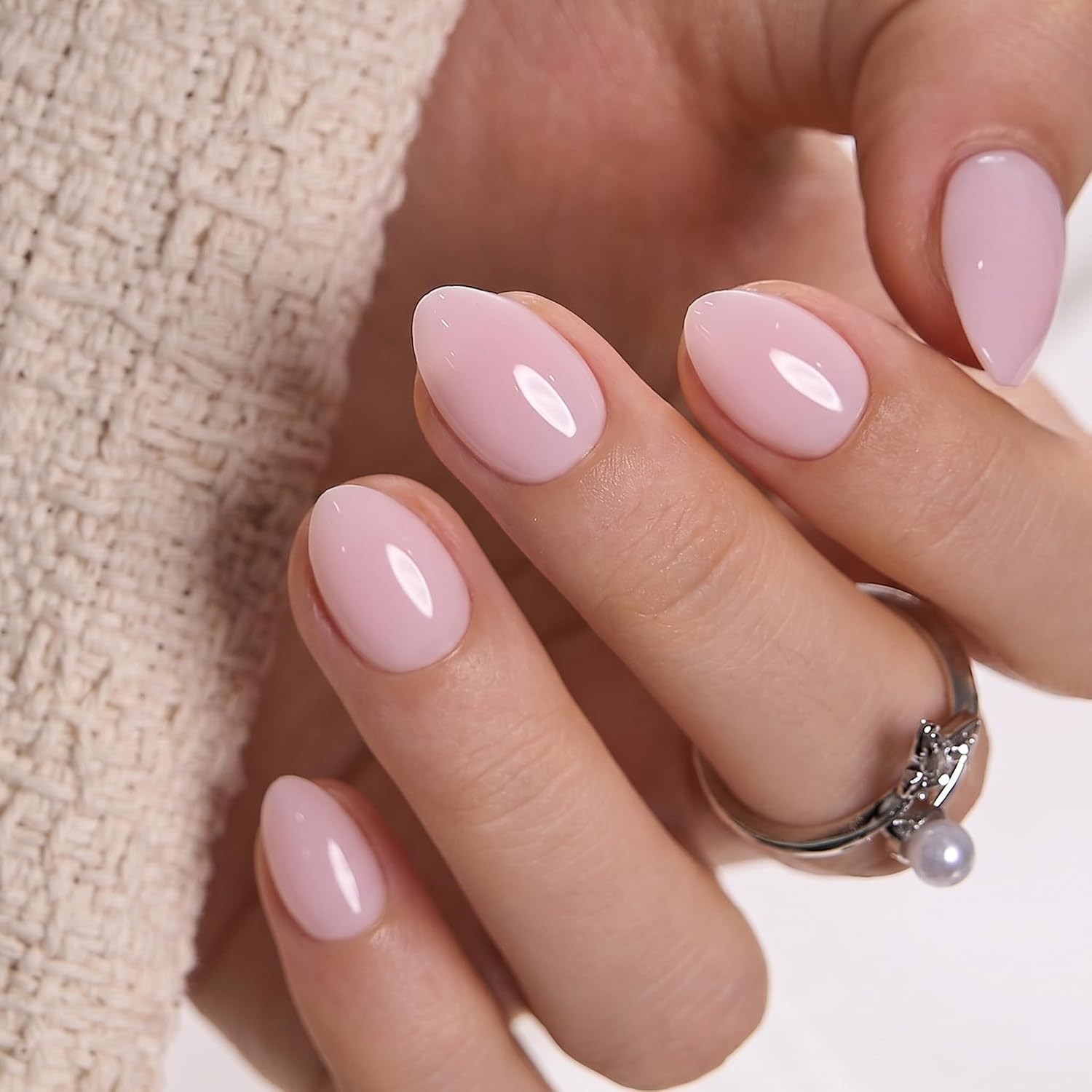 Extra Short Almond Press On Nails, Blush Veil Nude Pink, Soft Gel | 32PCS, 16