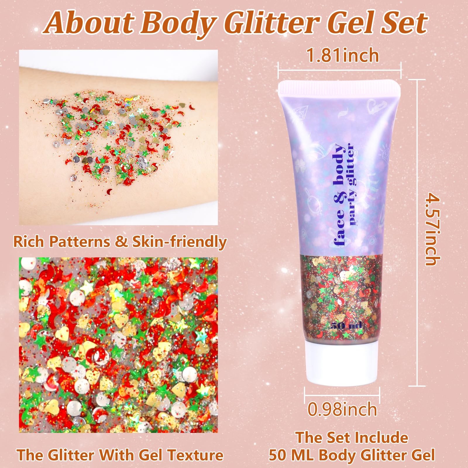50ML Body Glitter Gel, Red Green Mardi Gras Chunky Glitter Gel for Face Hair …