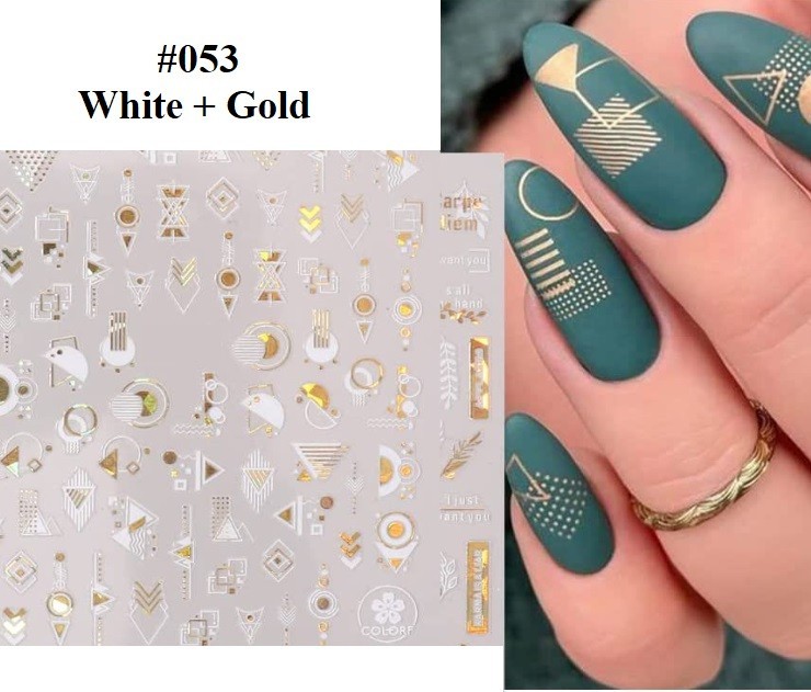 White, Black, Gold, Red Abstract Nail Art Stickers (Group 2)