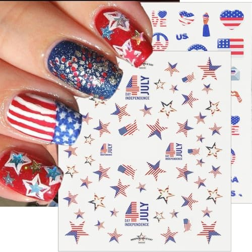 Cute Patriotic Nail Art Stickers 3D Self Adhesive 4th of 4th of July Stickers-3