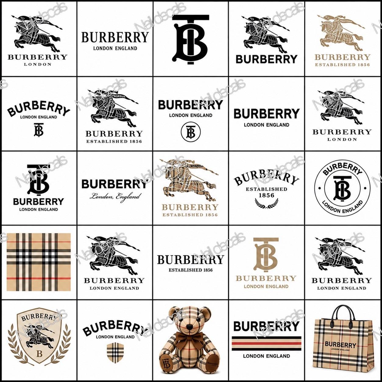 Burberry Nail Decals Clear Waterslide Transfer Set of 50 + Instructions