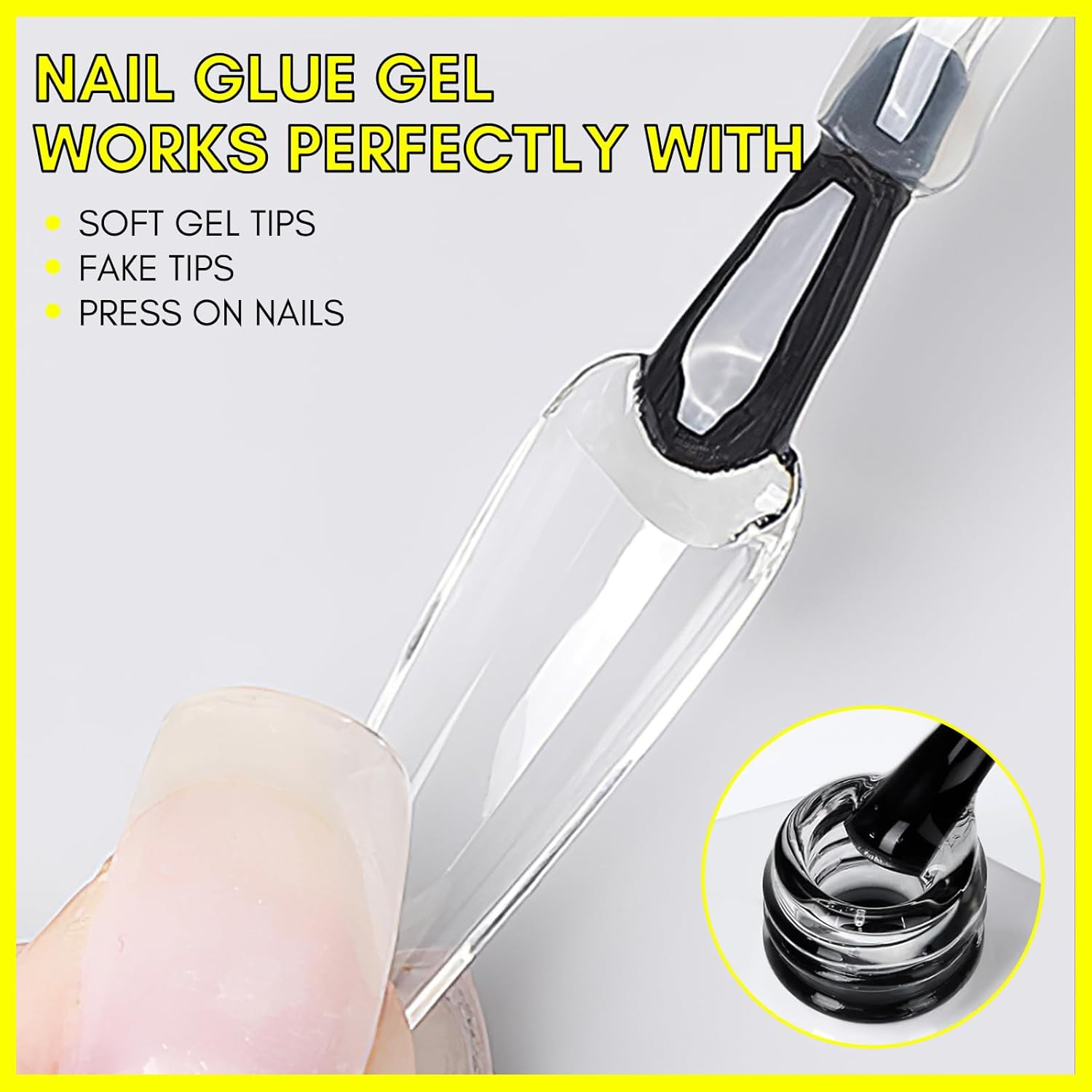 Gel Nail Glue 3 in 1 15ml Brush On for Acrylic Nails Tips Rhinestones