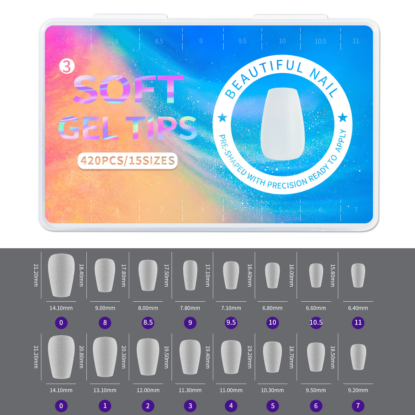 Matte Soft Gel Full Cover Nail Tips 420 Pcs Acrylic Fake Nails Oval Coffin DIY