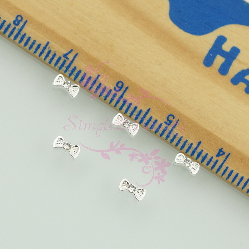 20 Tiny Silver Plated Bow Shape Alloy Charms Nail Art Jewelry Craft 3D DIY Decor