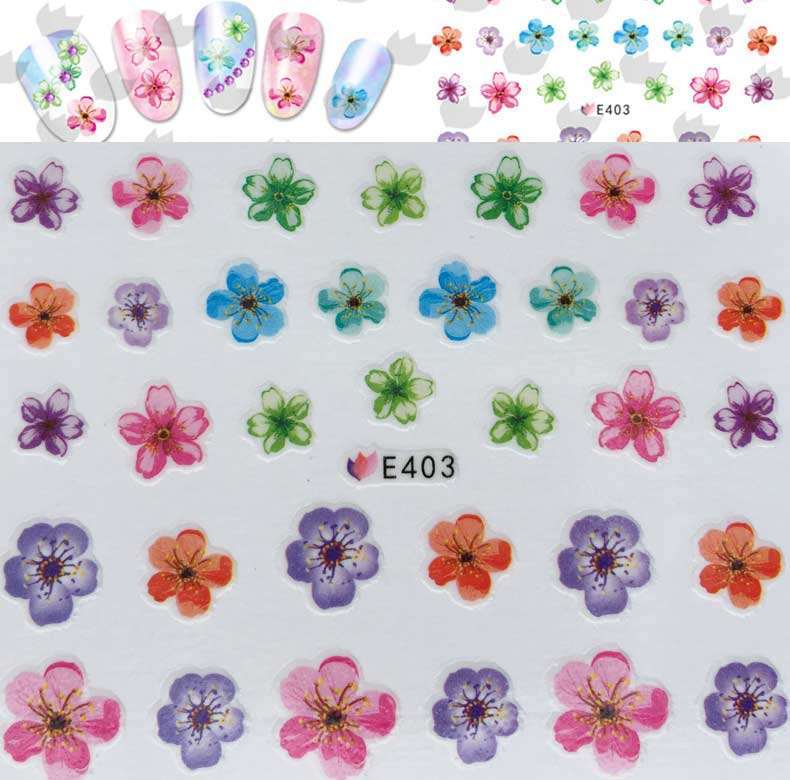 3D Nail Art Sticker Multi Color Cherry Blossom Flower Decals Peel & Stick DIY