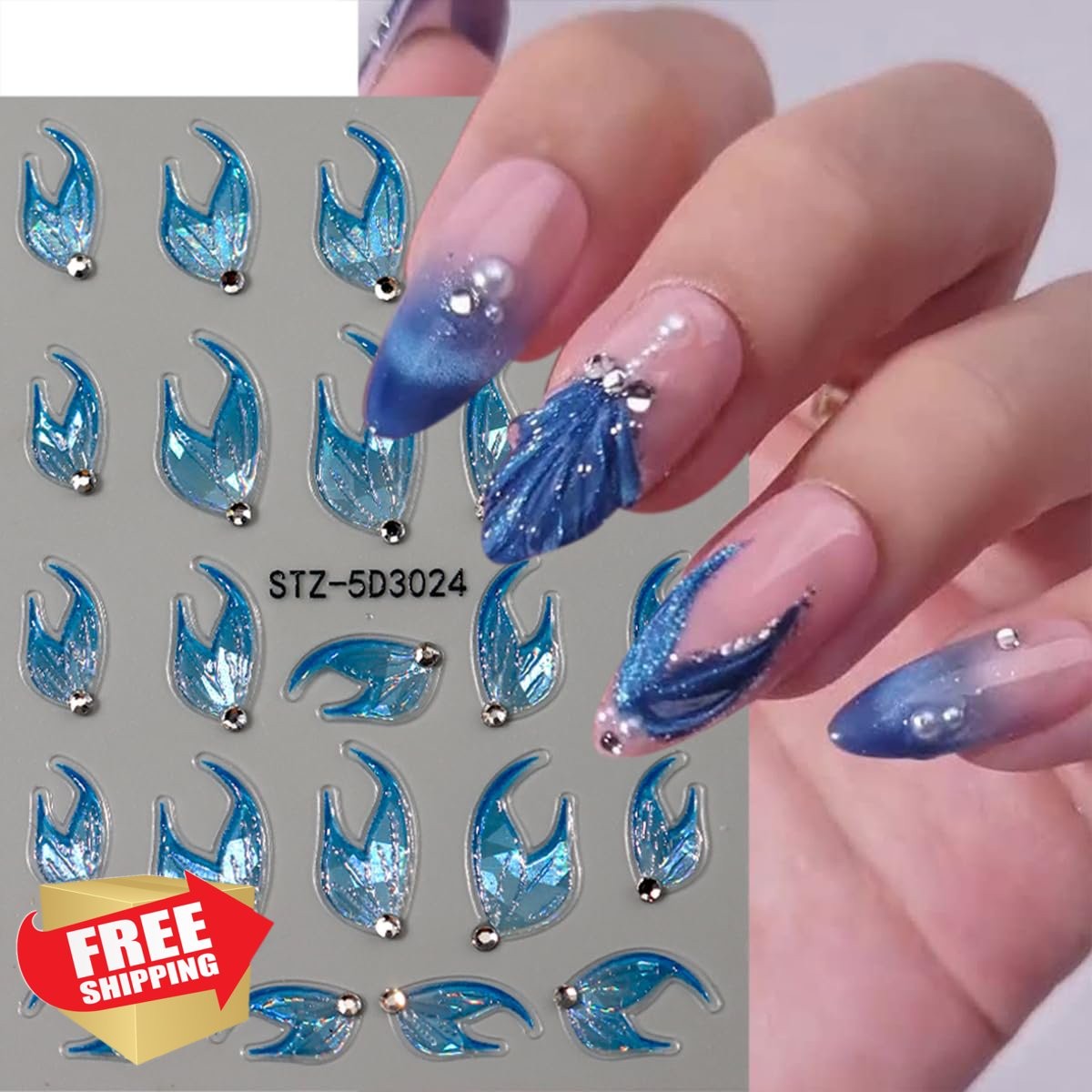 ZOAZJINAZ Summer Fish Tail Nail Stickers