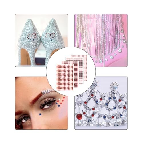 4 Sheets Self Adhesive Pearl Stickers, Self 4 Sizes Bling Rhinestone Red