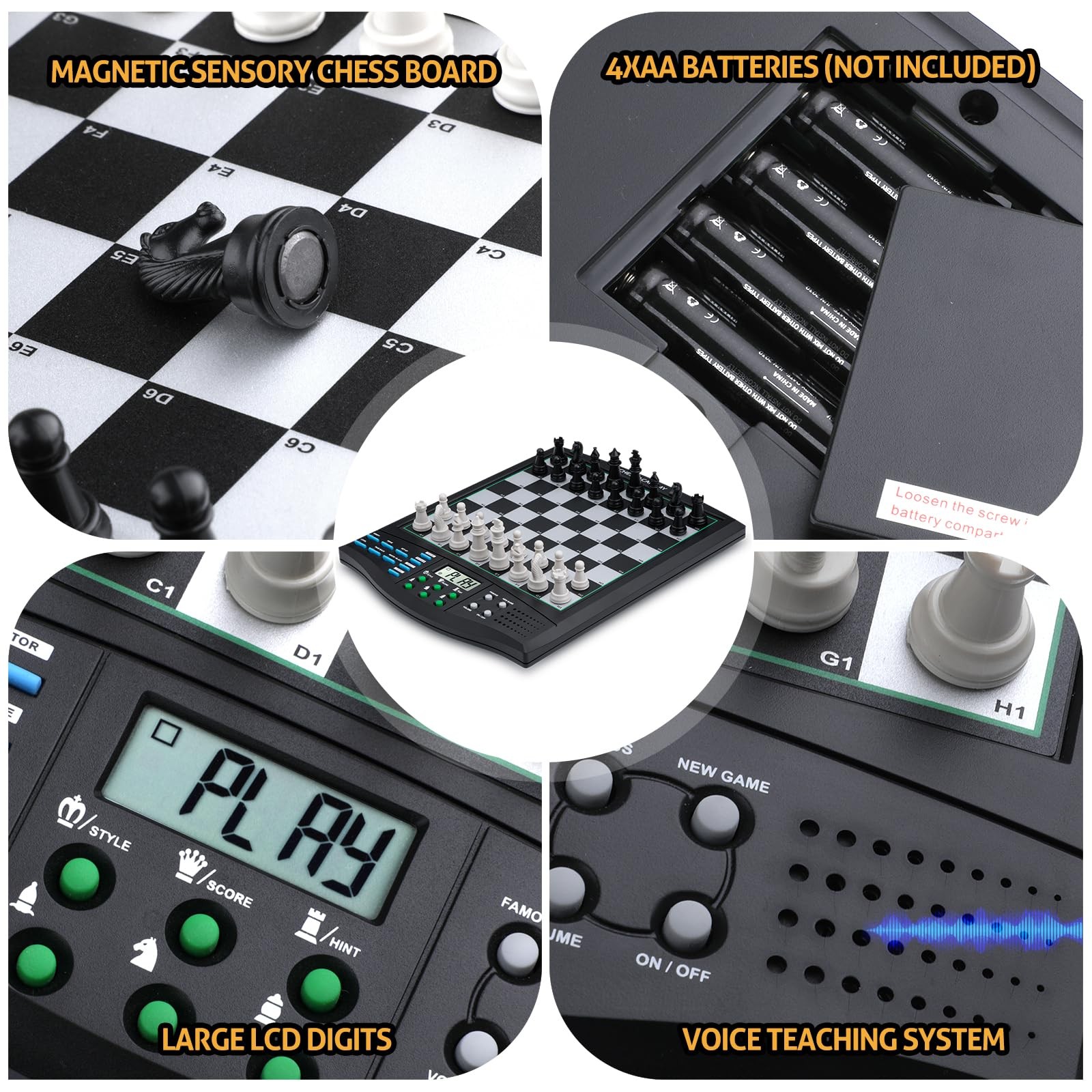 LEVEROAM Talking Chess Academy with Voice Teaching System, Electronic Black