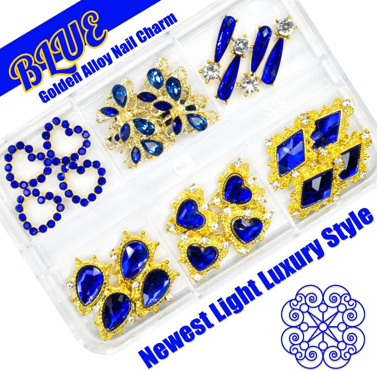 24Pcs Blue Nail Rhinestones Luxury Nail Charms Sapphire Heart Charms for Nails 3
