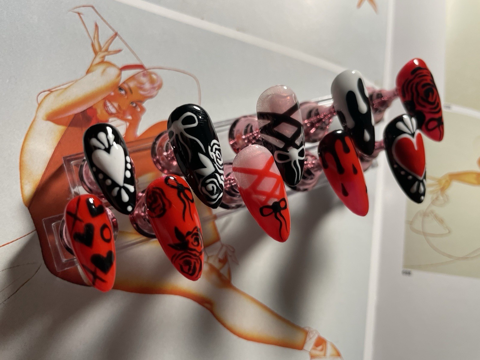 Long Almond Press-On Nails Custom Designed Sz M