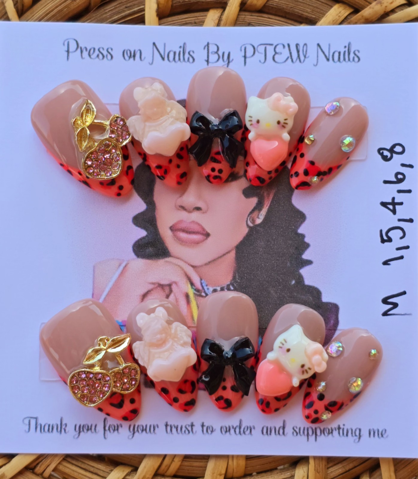 Handmade Press On Nails,Medium Size 1,5,4,6,8 Medium Long Almond