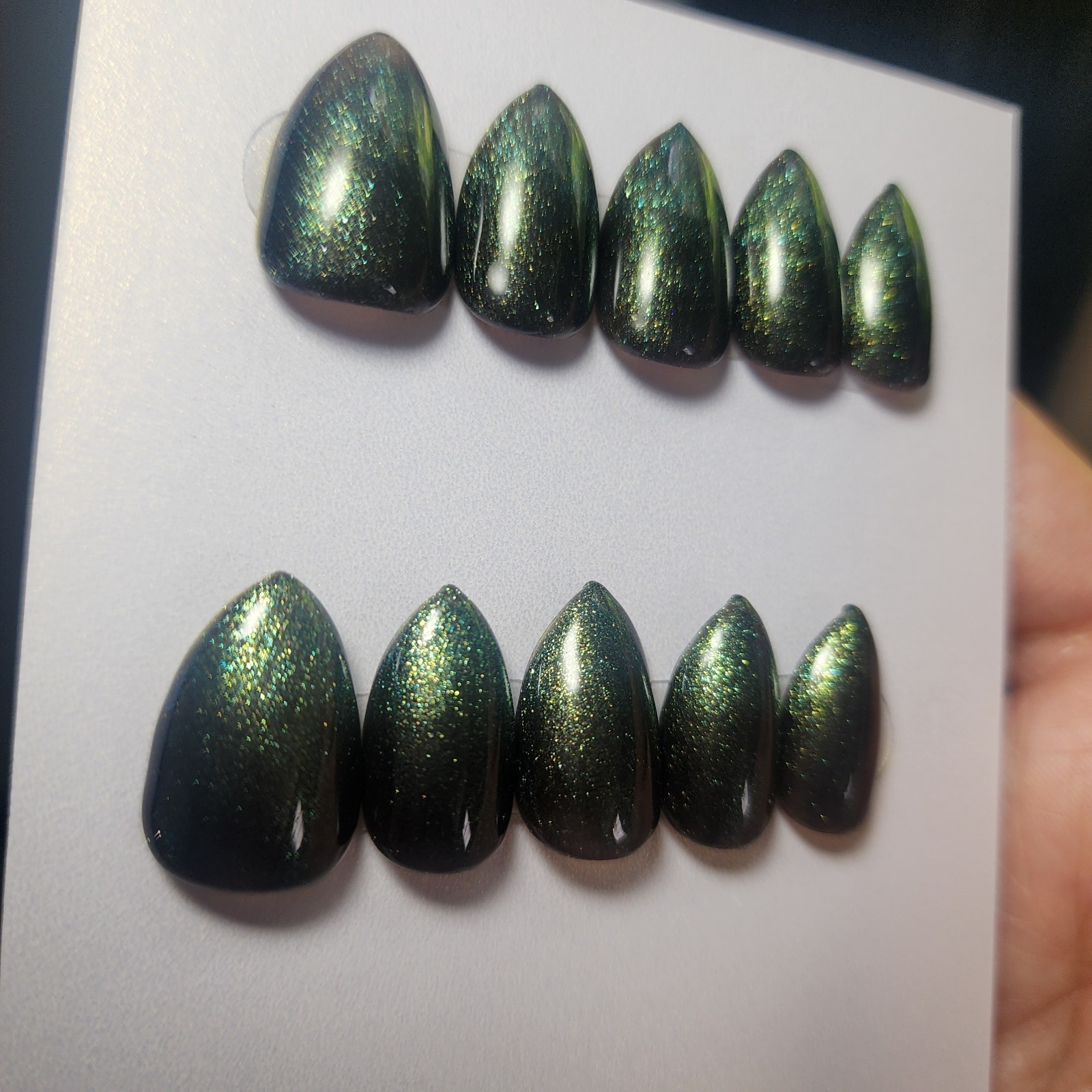 Handmade Reusable Short Stiletto Goth Green And Black Ombre Press On Nails