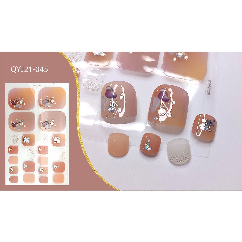 22 Tips Nail Art Glitter Flower Toe Nail Wraps Full Cover Polish Foot Stickers ✔