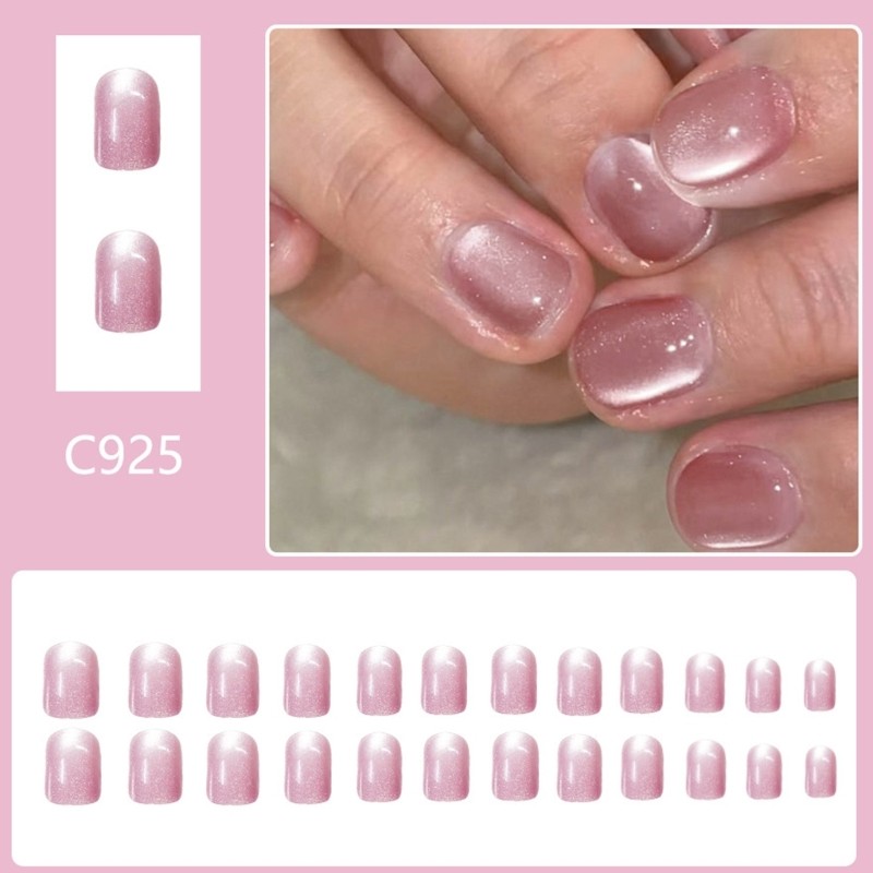 24Pcs Glitters Cats Eye Press on Nail Square Fake Nail Full Cover Glues on Nail
