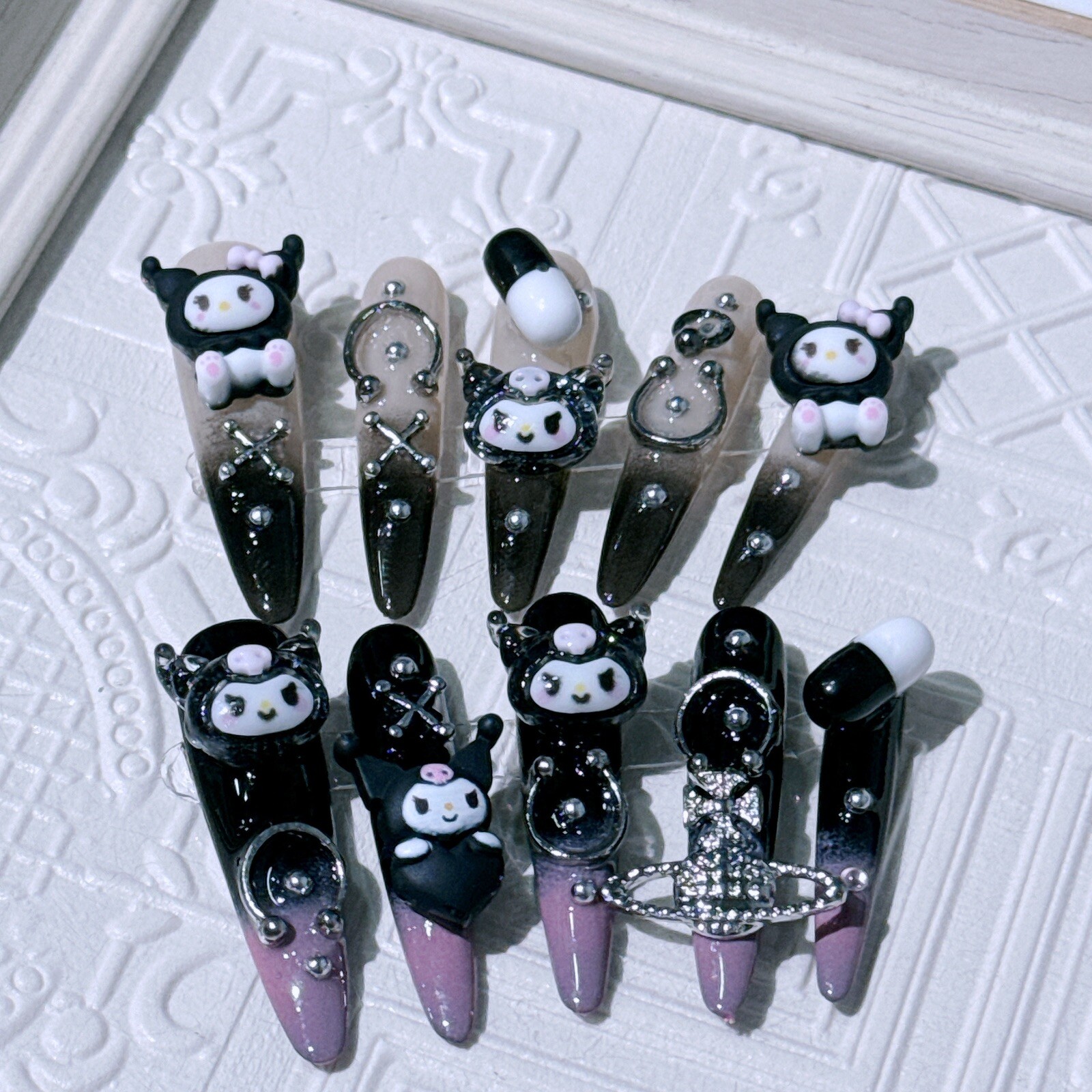 Kuromi Black Almond Handmade Artisan Press On Nails