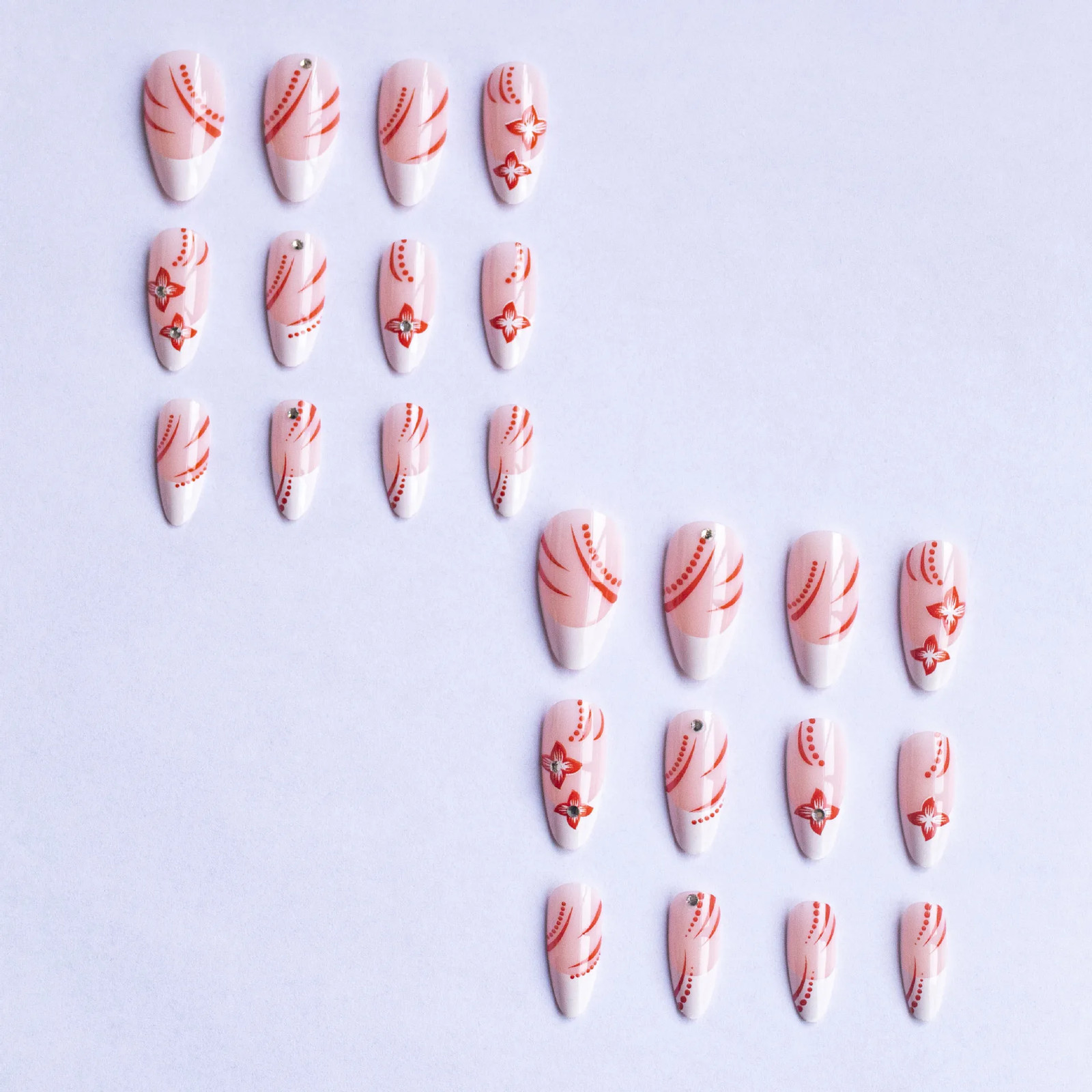 24pcs 3D Bow Pearl Cherry French Press On Nails