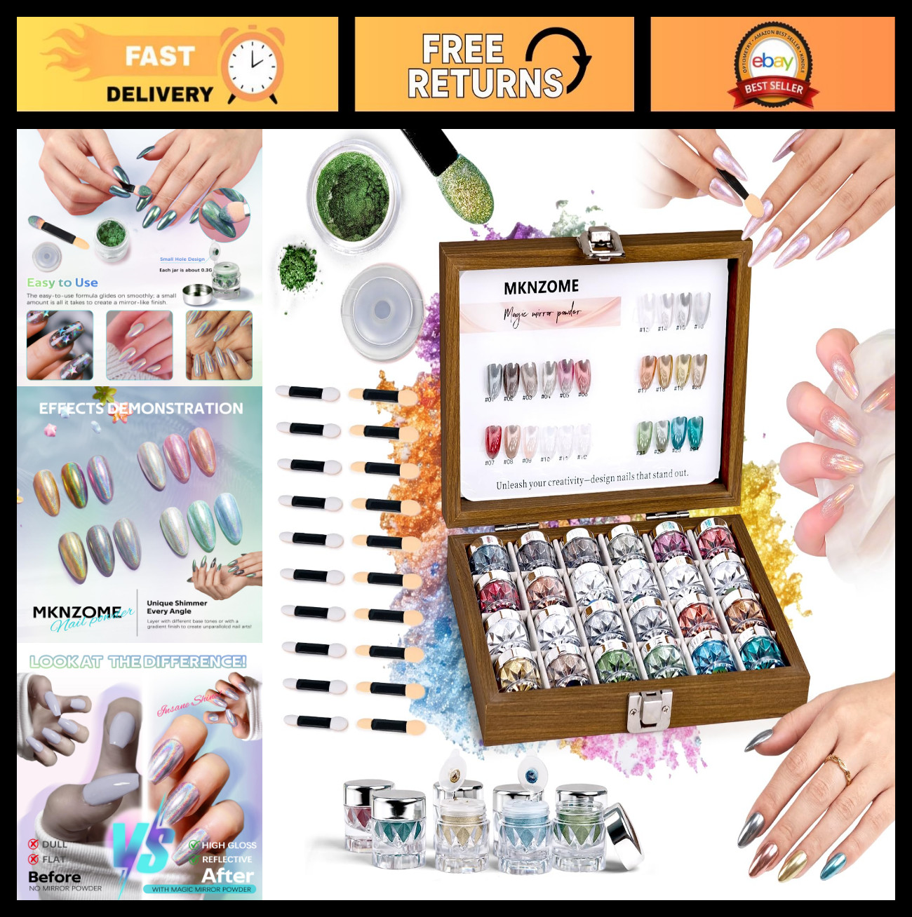 24 Colors Chrome Nail Powder – Iridescent Holographic Pigment for DIY Nail Art