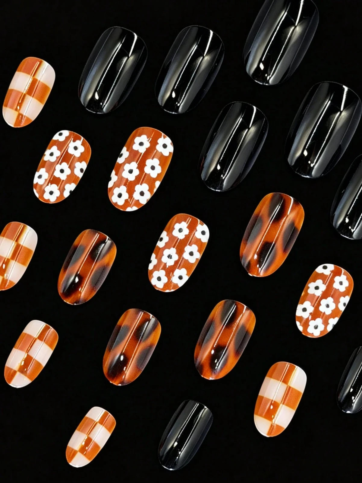24PCS Y2K Alien Press On Nails Short Oval UFO Rainbow Space Full Cover Reusable