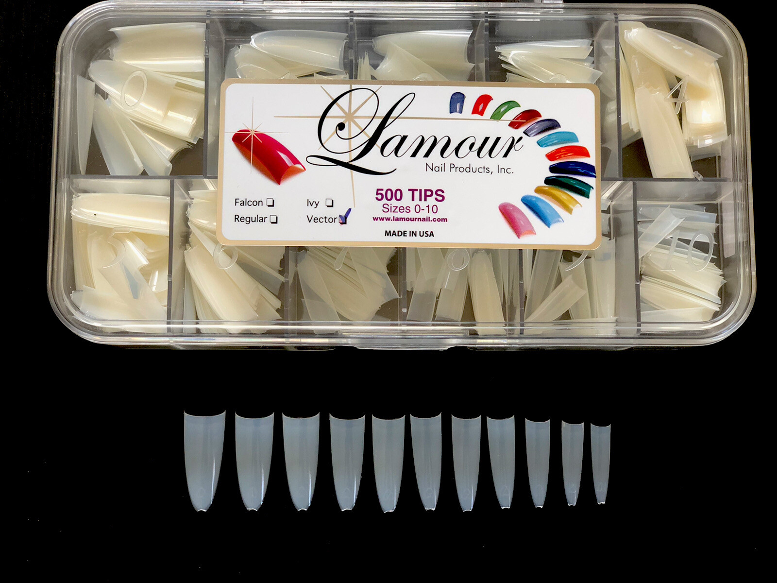 Lamour Vector Shape – Curve Half Moon NATURAL Nail Tips – Box 500 tips USA