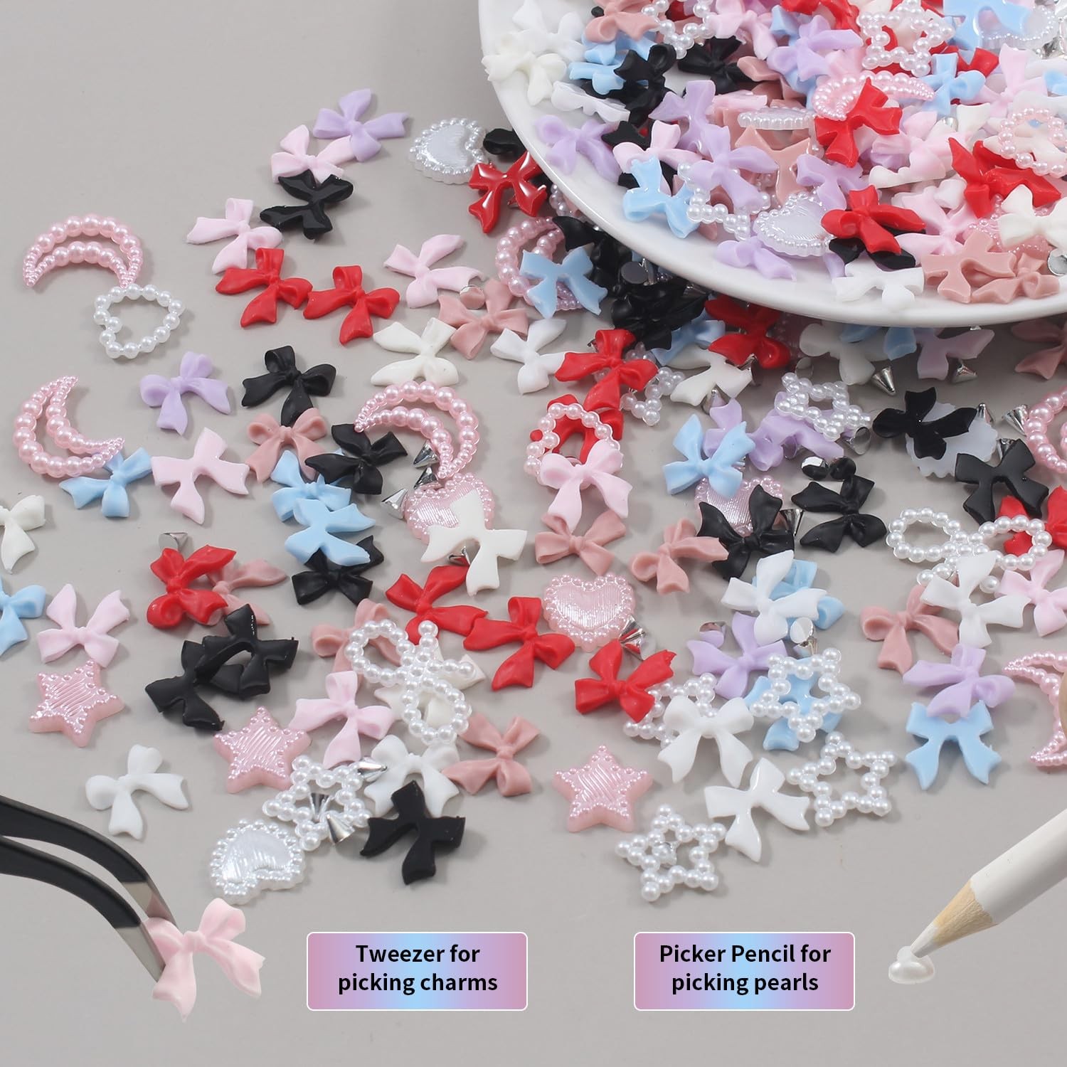 Nail Art Studs Kit – 12 Grids, 8 Colors 3D Charms, Stars, Hearts,Moons for Nails