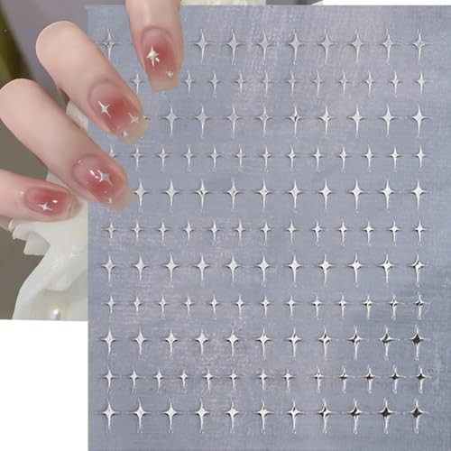 6 Sheets Star Nail Art Stickers Glitter Rhinestones Star Star Nail Stickers-12